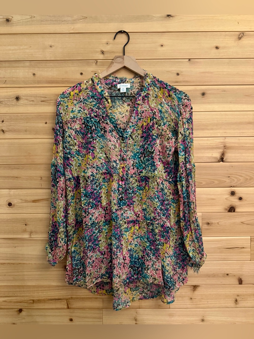 Sundance XS Colorful Bright Watercolor Chiffon Tunic Blouse Business Office